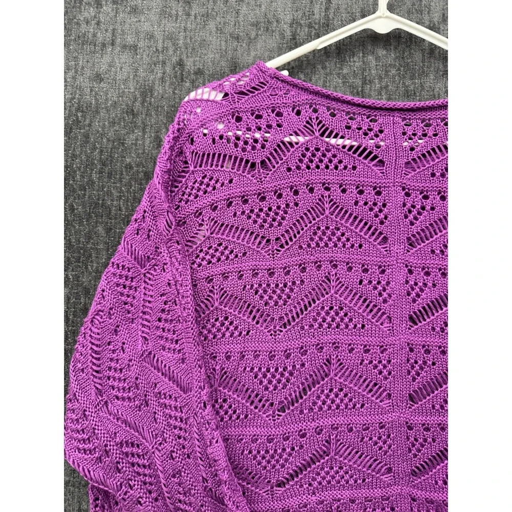 Allen B by Allen Schwartz Sweater Womens XL Pink Crochet Chunky Knit Scoop‎ Neck